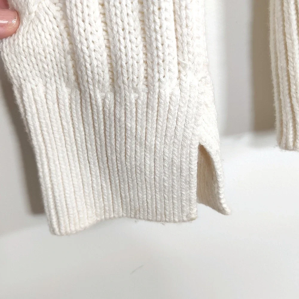 Banana Republic Chunky Cable Knit Cowl Neck Fisherman Sweater Cotton Wool M
